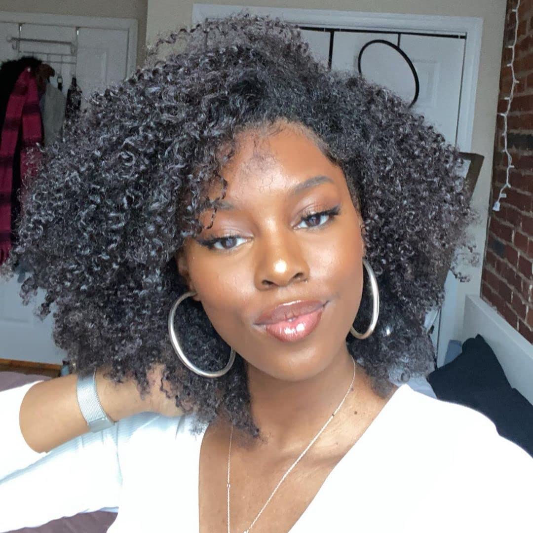 Hanne Fashion Short Kinky Curly Wigs Black Side Part Wig Afro Curly Wig Twist Out Wig African American Wigs Heat Resistant Fiber Synthetic Full Wigs for Black Women (1B)
