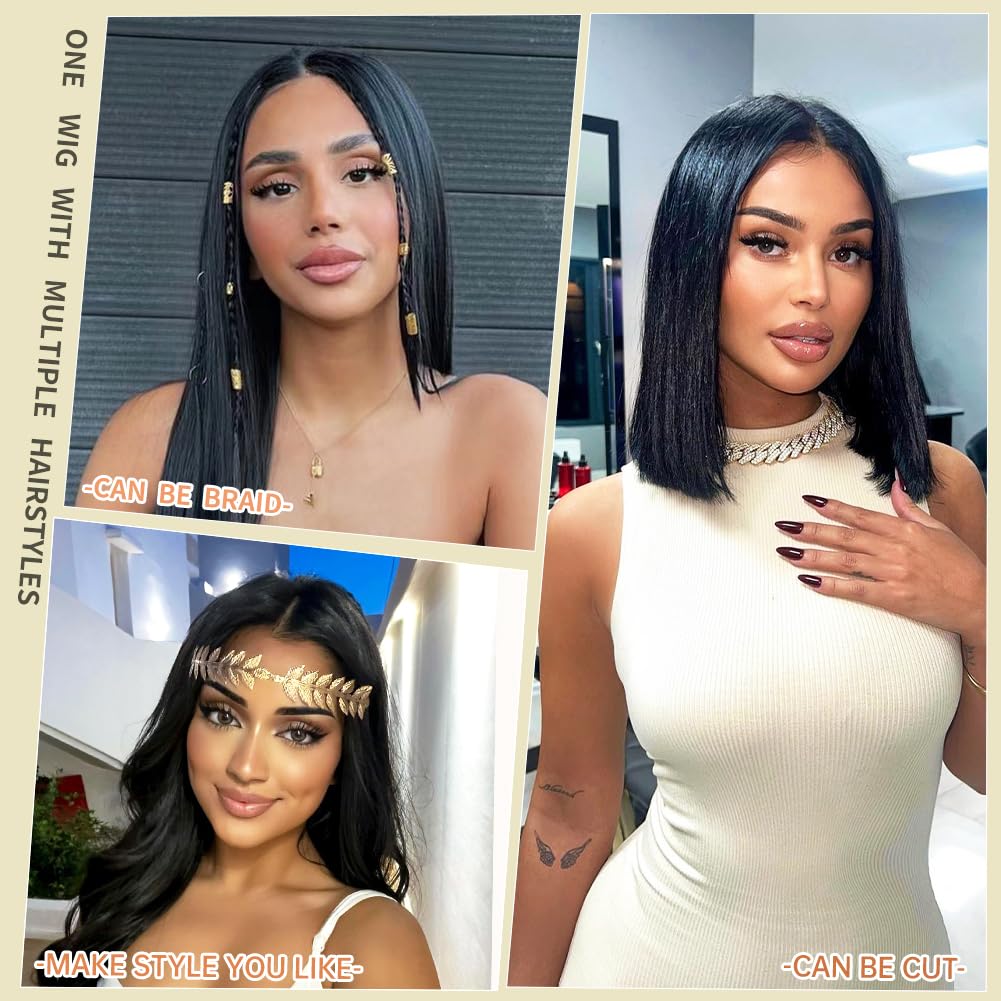 Wear and Go Glueless Wigs Human Hair Pre Plucked Pre Cut 6x4 Straight Lace Front Wigs Human Hair Wigs for Women No Glue Hd Lace Front Closure Ready to Wear Wigs 180% Density 20 Inch Natural Black