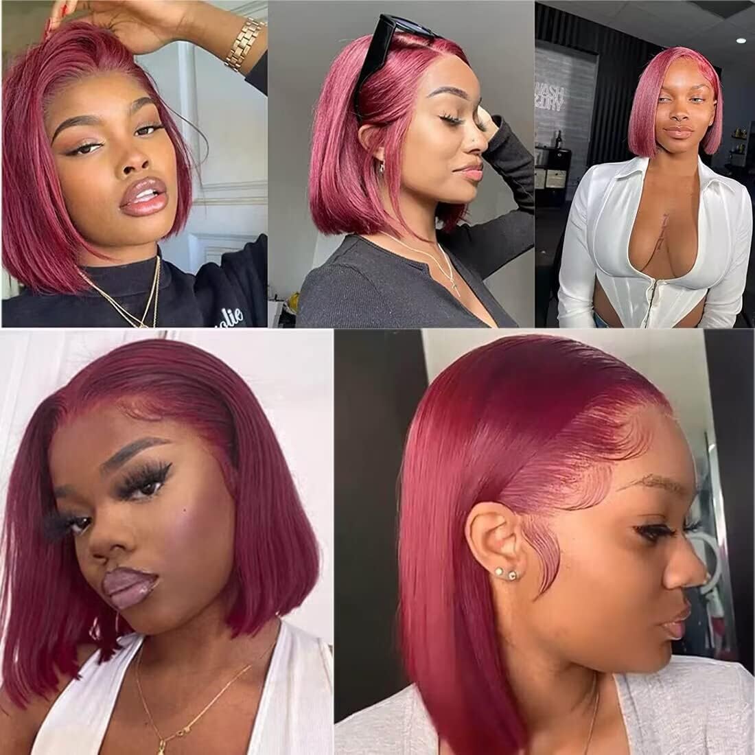 OLFORY 99j Burgundy Bob Wig Human HaIr Wigs 13x4 Lace Front Wigs for Black Women Straight Burgundy Human Hair Pre Plucked 180% Density Transparent Lace Frontal Wig 99j Short Bob 10 inch