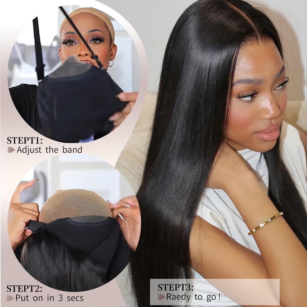 Wear and Go Glueless Wigs Human Hair Pre Plucked Pre Cut 6x4 Straight Lace Front Wigs Human Hair Wigs for Women No Glue Hd Lace Front Closure Ready to Wear Wigs 180% Density 20 Inch Natural Black