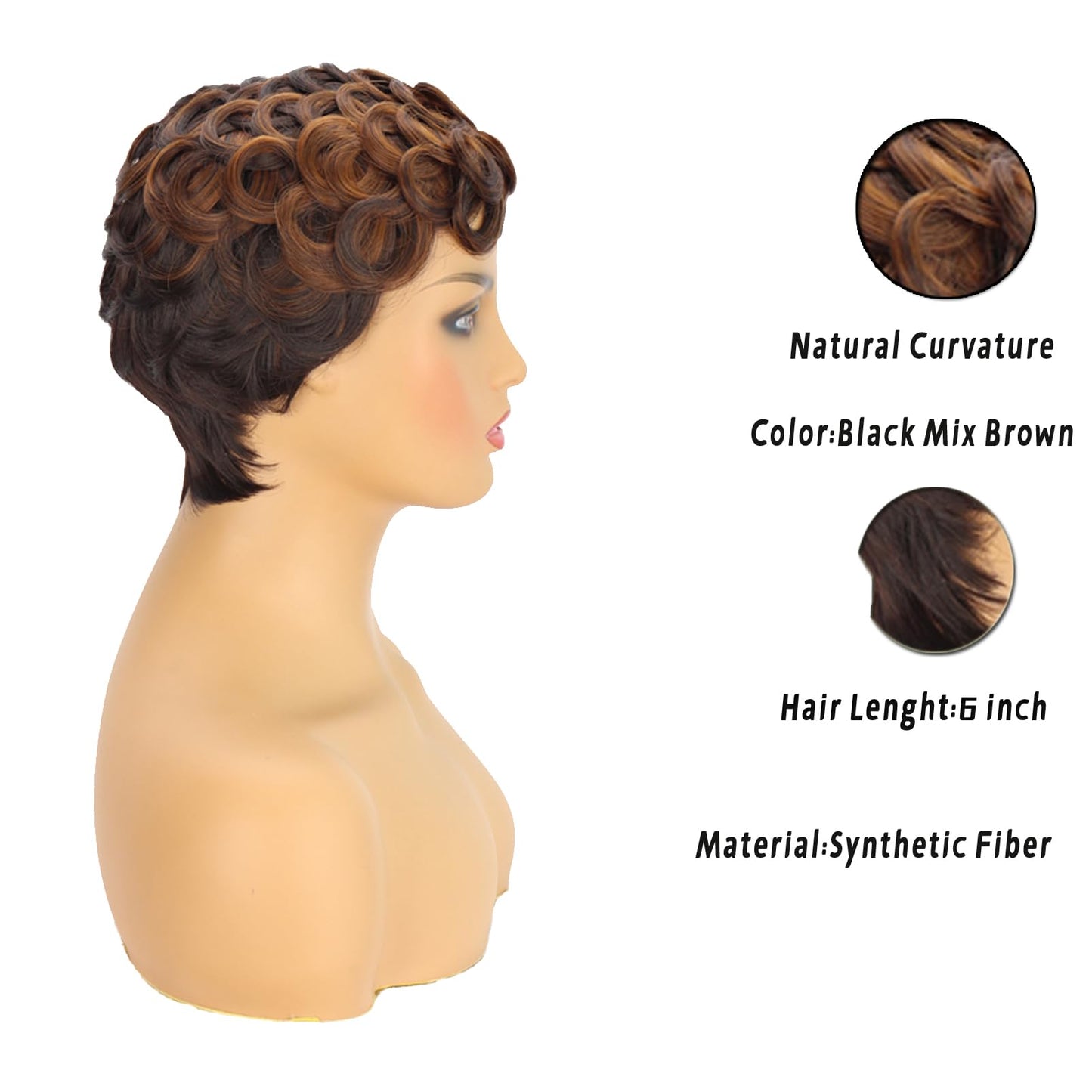 MUJGOO ombre pixie cut wigs for black women 6inch short pixie wigs for black women linen short curly wigs with bangs short brown wig Black and Brown Ombre Wig(Black and brown)