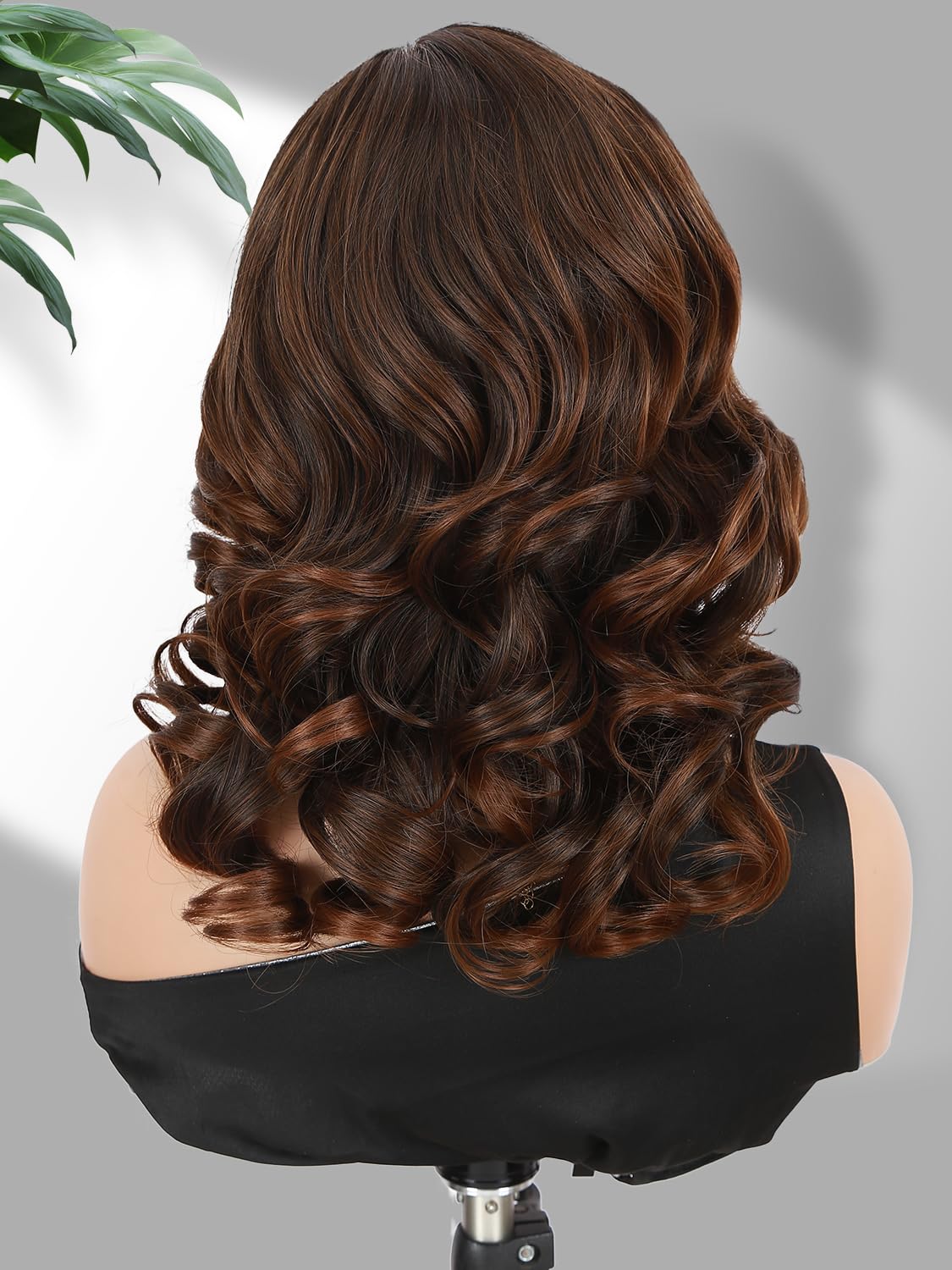 FANCEE Short Body Wavy Wig Curly Loose Wave Wigs Big Curly Lady Side Part Shoulder Length Wigs Synthetic Wig for Black Women (Mixed Brown)