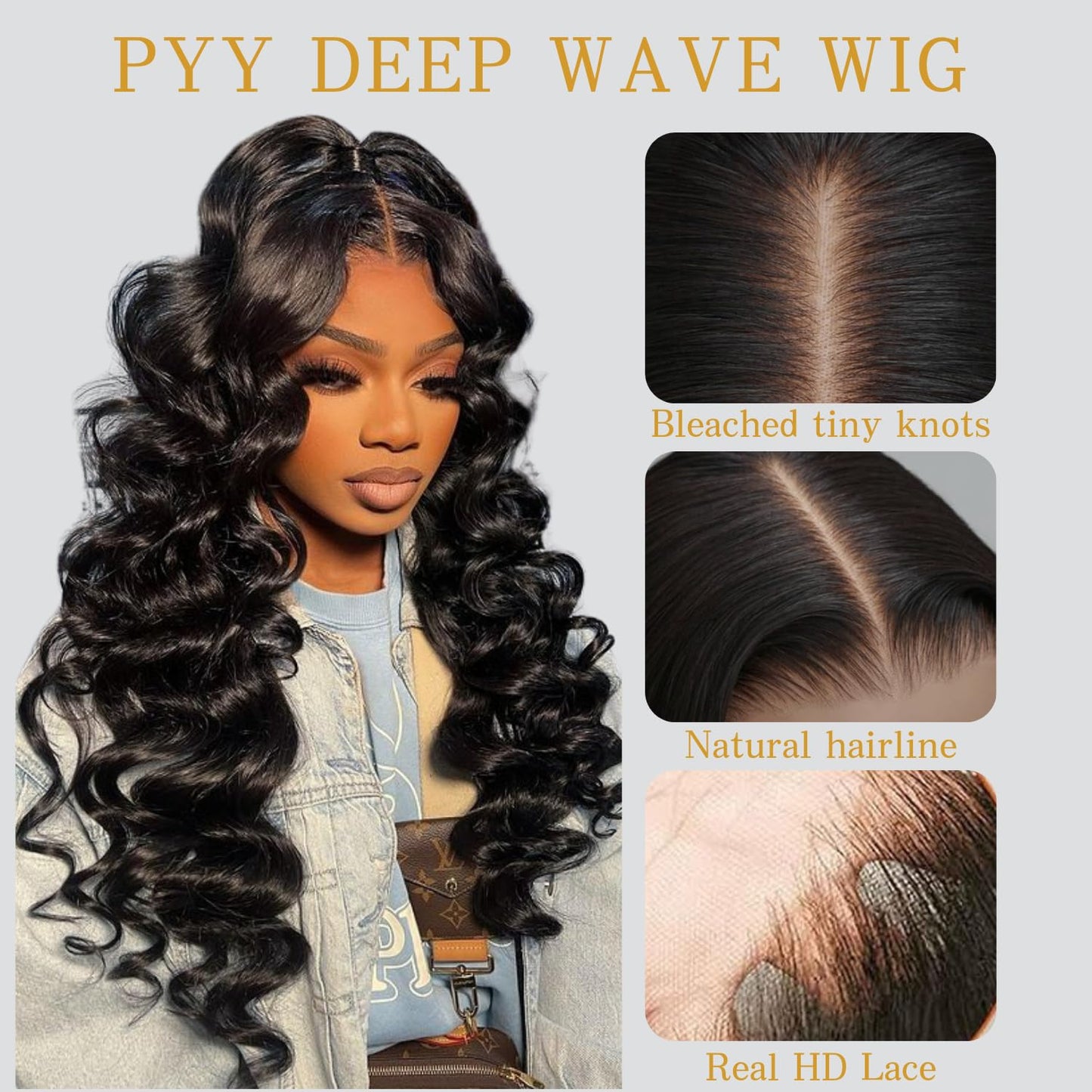 PYY Deep Wave Lace Front Wigs Human Hair 200 Density Deep Wave Wig 13x4 HD Lace Frontal Wigs for Women Glueless Wigs Pre Plucked with Baby Hair 24 Inch