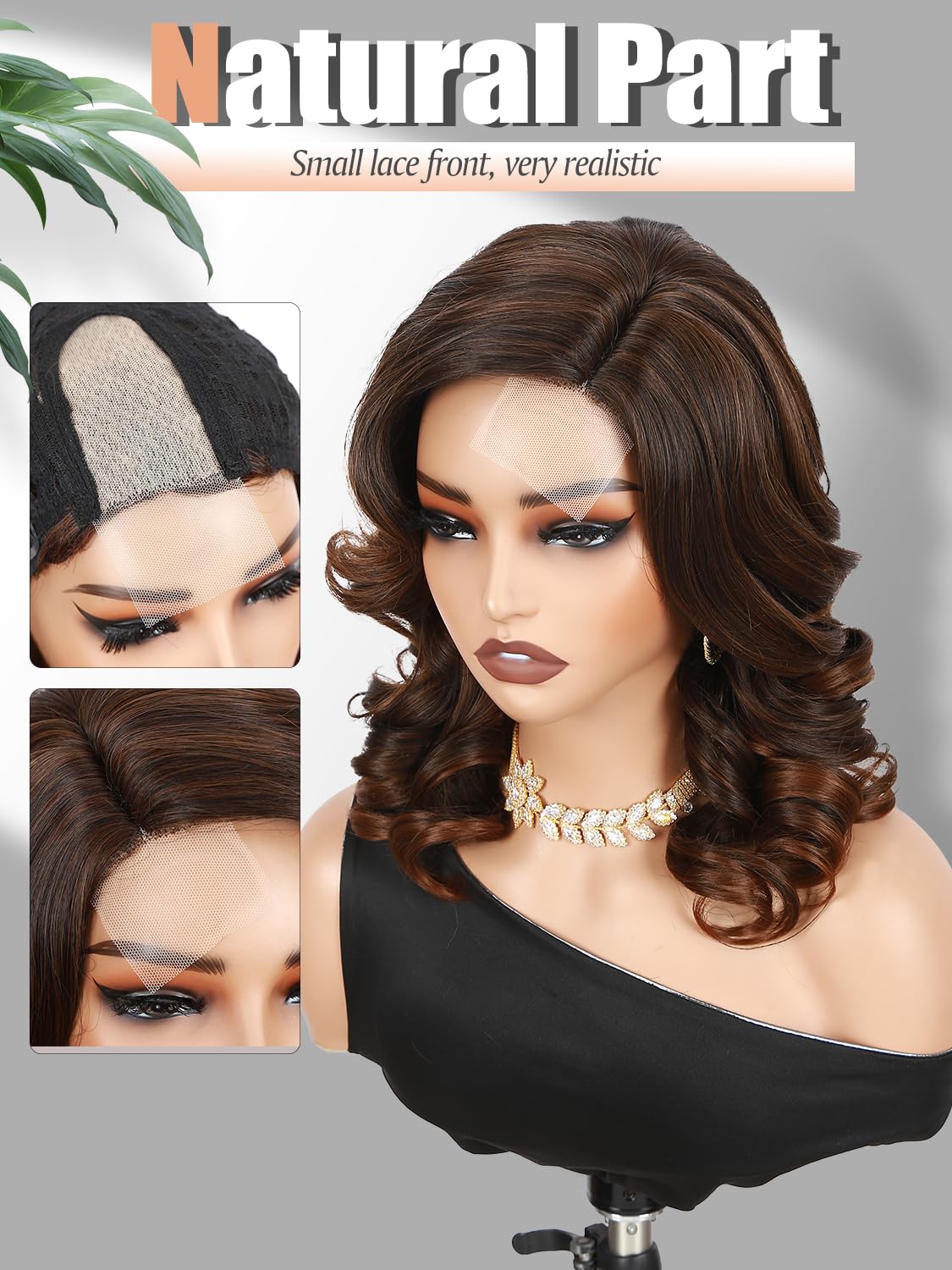 FANCEE Short Body Wavy Wig Curly Loose Wave Wigs Big Curly Lady Side Part Shoulder Length Wigs Synthetic Wig for Black Women (Mixed Brown)