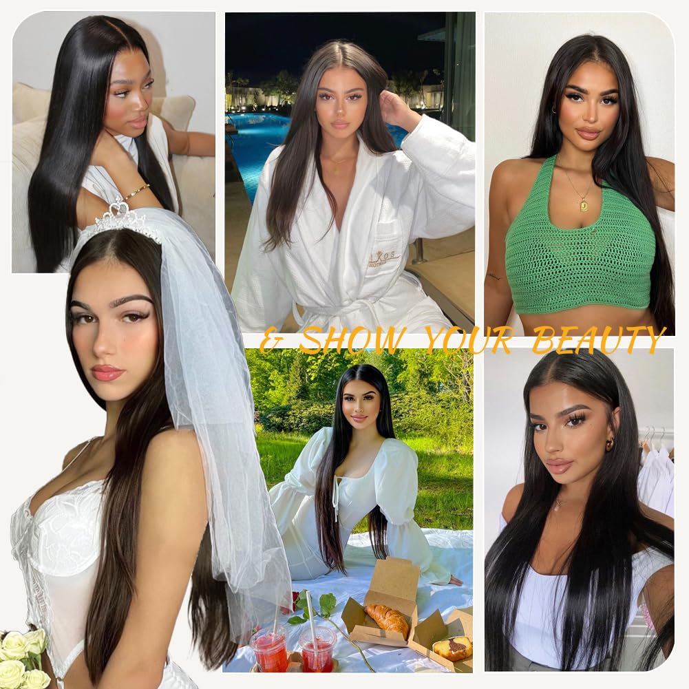 Wear and Go Glueless Wigs Human Hair Pre Plucked Pre Cut 6x4 Straight Lace Front Wigs Human Hair Wigs for Women No Glue Hd Lace Front Closure Ready to Wear Wigs 180% Density 20 Inch Natural Black