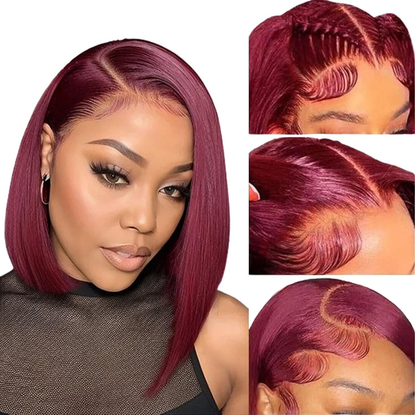 OLFORY 99j Burgundy Bob Wig Human HaIr Wigs 13x4 Lace Front Wigs for Black Women Straight Burgundy Human Hair Pre Plucked 180% Density Transparent Lace Frontal Wig 99j Short Bob 10 inch