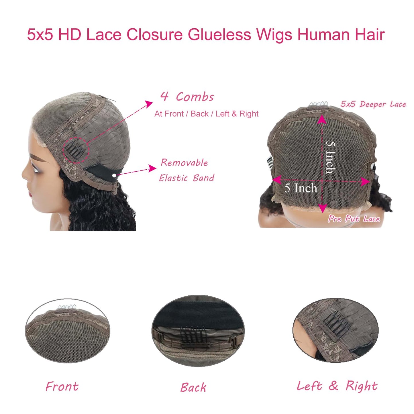 Wear and Go Glueless Wigs Human Hair Pre Plucked Pre Cut Highlight Ombre 4/27 Deep Wave Curly Wet and Wavy Lace Front Wigs for Black Women 5x5 HD Lace Closure Wigs (honey blonde 4/27, 16 Inch)