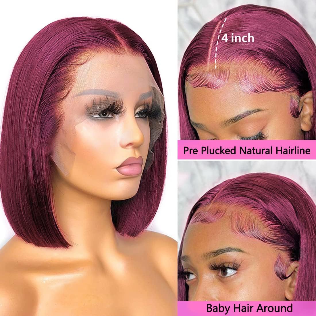 OLFORY 99j Burgundy Bob Wig Human HaIr Wigs 13x4 Lace Front Wigs for Black Women Straight Burgundy Human Hair Pre Plucked 180% Density Transparent Lace Frontal Wig 99j Short Bob 10 inch