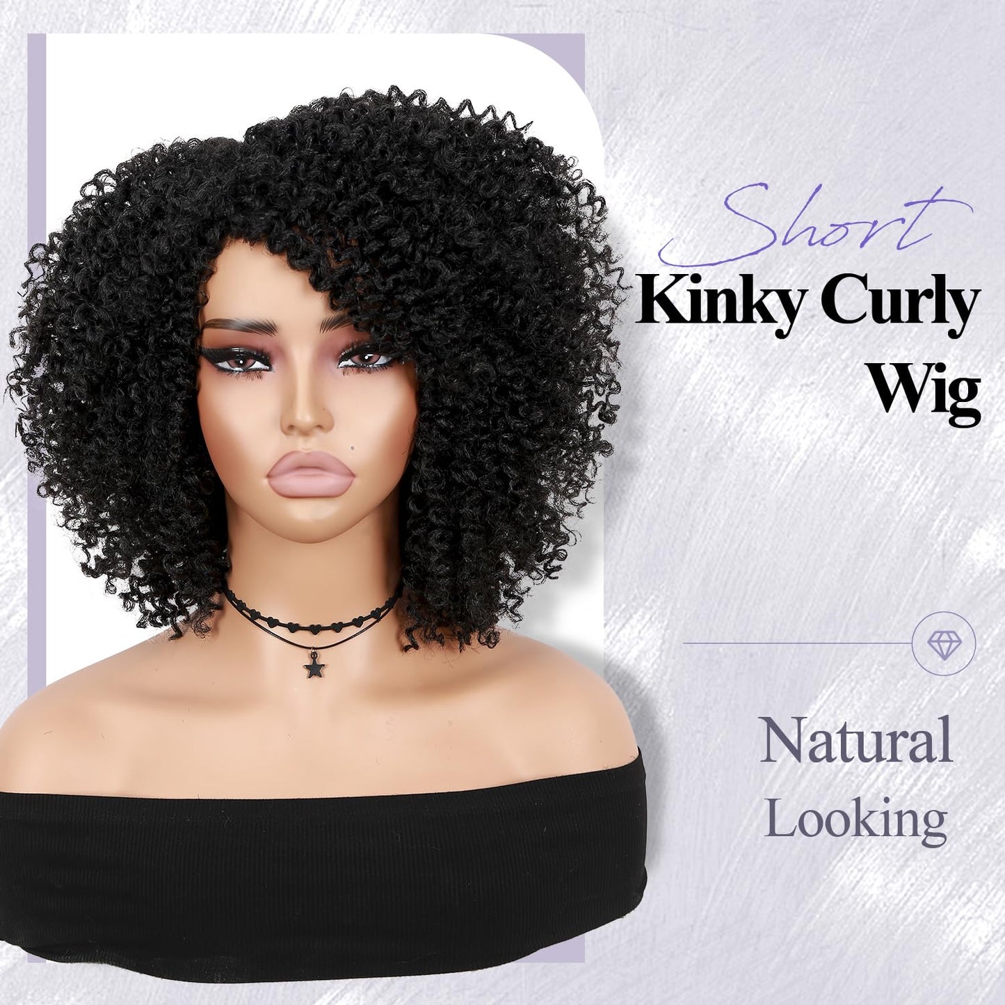 Hanne Fashion Short Kinky Curly Wigs Black Side Part Wig Afro Curly Wig Twist Out Wig African American Wigs Heat Resistant Fiber Synthetic Full Wigs for Black Women (1B)