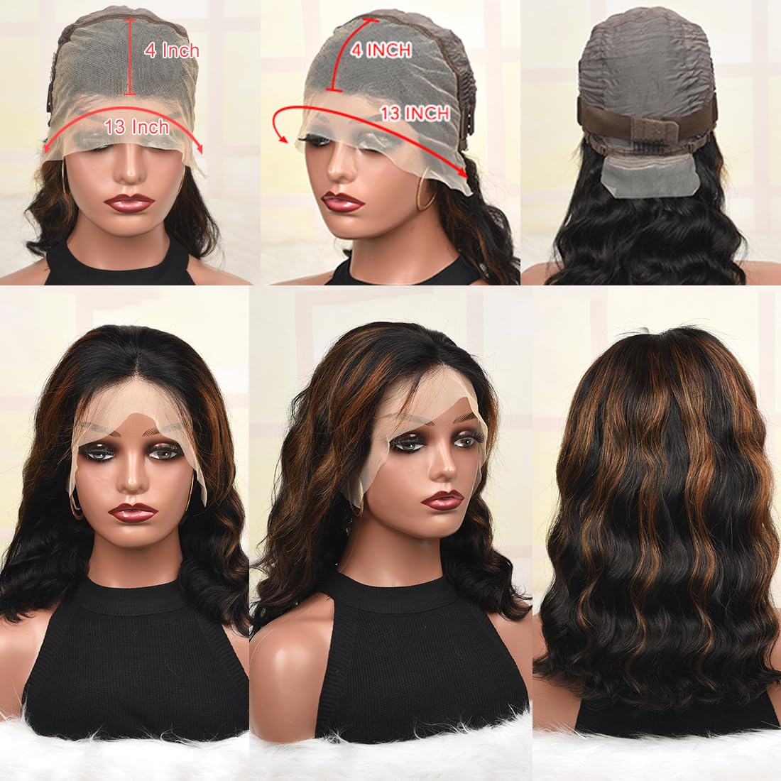 CIYOO 1B/30 Ombre Highlight Bob Wig Human Hair 14 inch Body Wave Bob Wig Loose Wavy 13x4 Highlight HD Lace Frontal Bob Wig Human Hair 180% Density Pre Plucked Ombre Short Bob Wigs for Black Women