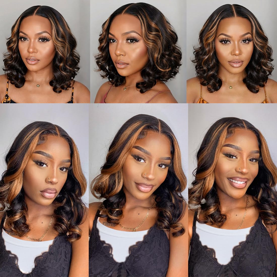 CIYOO 1B/30 Ombre Highlight Bob Wig Human Hair 14 inch Body Wave Bob Wig Loose Wavy 13x4 Highlight HD Lace Frontal Bob Wig Human Hair 180% Density Pre Plucked Ombre Short Bob Wigs for Black Women