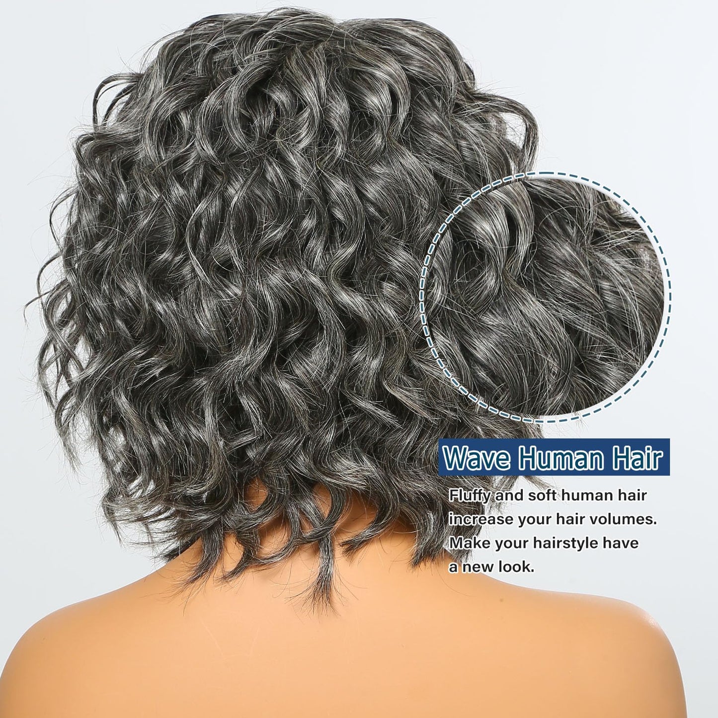 BAOHUKE 12" Glueless Salt And Pepper Human Hair Wigs Water Wave Grey Bob Wig Human Hair 5x5 HD Lace Closure Pre Cut Pre Plucked Loose Wave Gray Short Bob Wig for Women