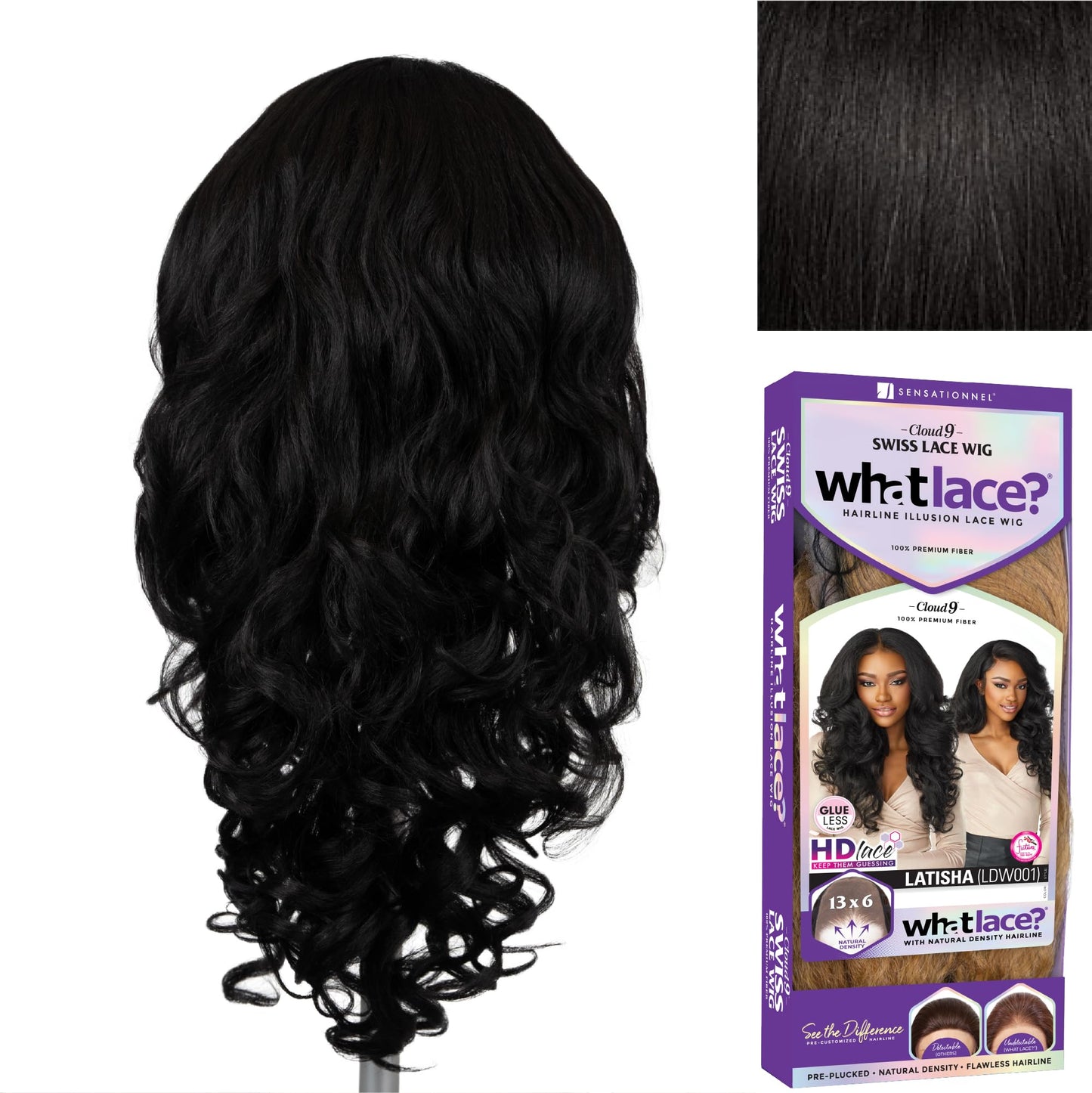 Sensationnel What lace 13x6 Wigs - latisha lacefrontal hand tied glueless synthetic with natural density preplucked hairline (Off Black 1B)