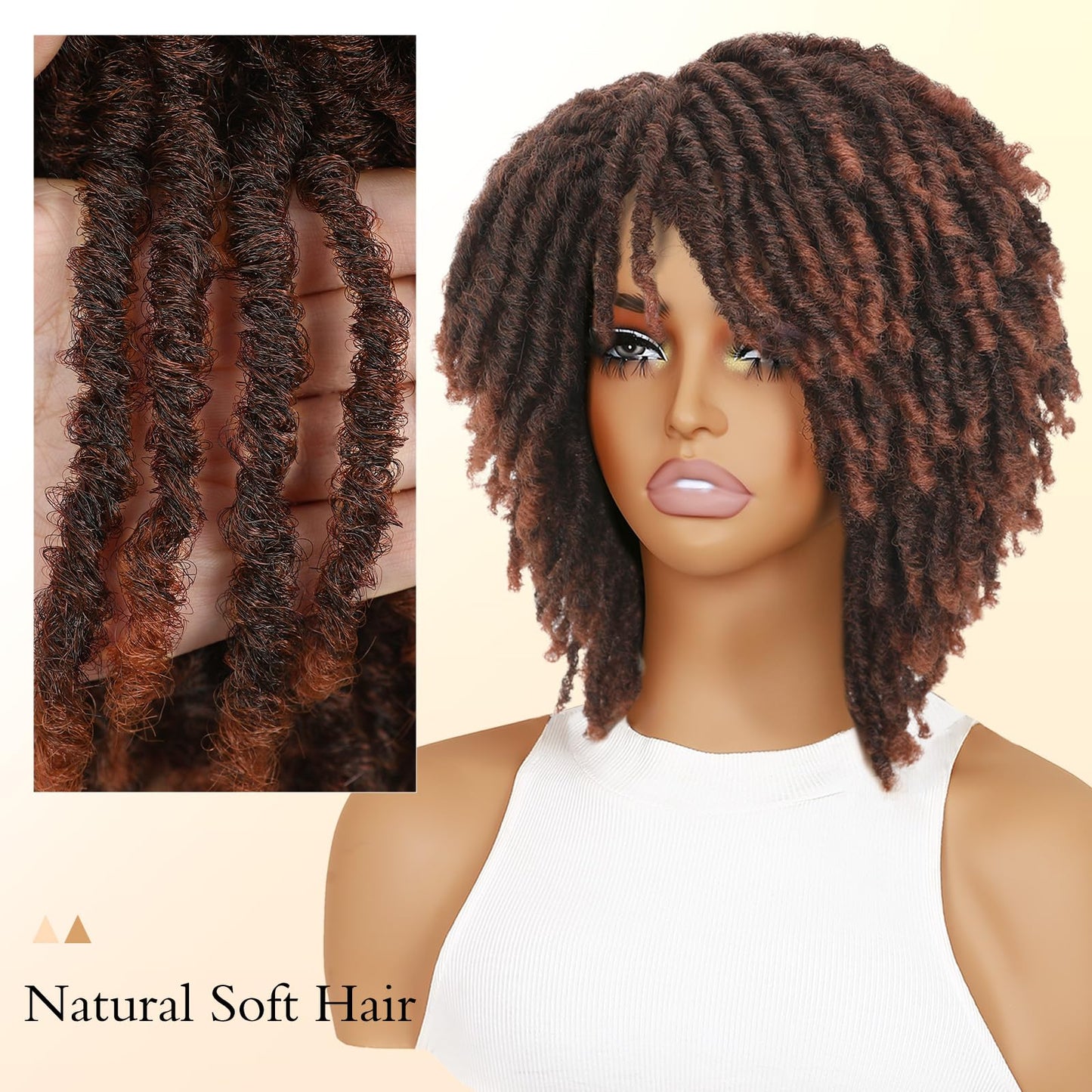 HANNE Dreadlock Wig Short Twist Wigs for Black Women and Men Afro Curly Synthetic Wig (350 Color)