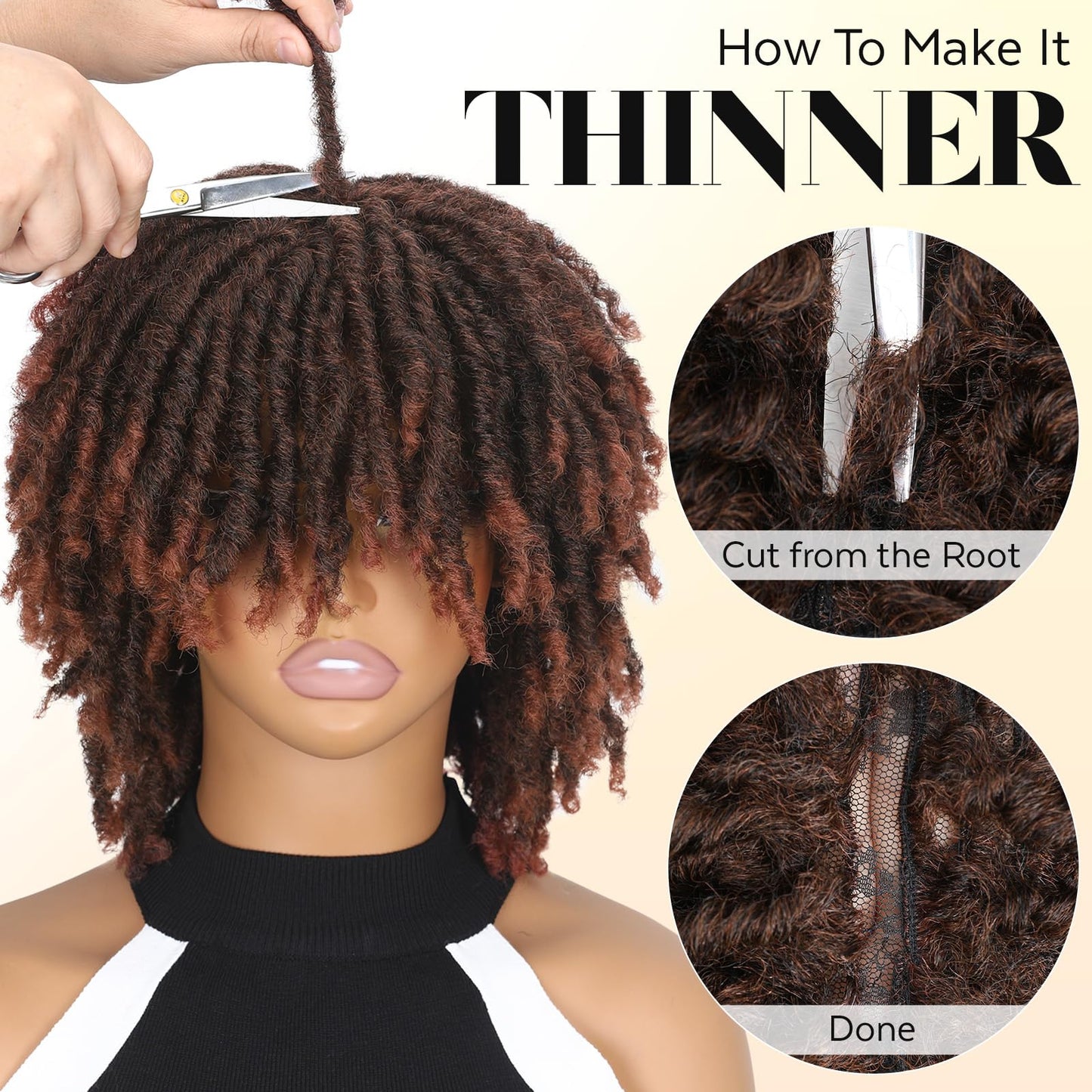 HANNE Dreadlock Wig Short Twist Wigs for Black Women and Men Afro Curly Synthetic Wig (350 Color)