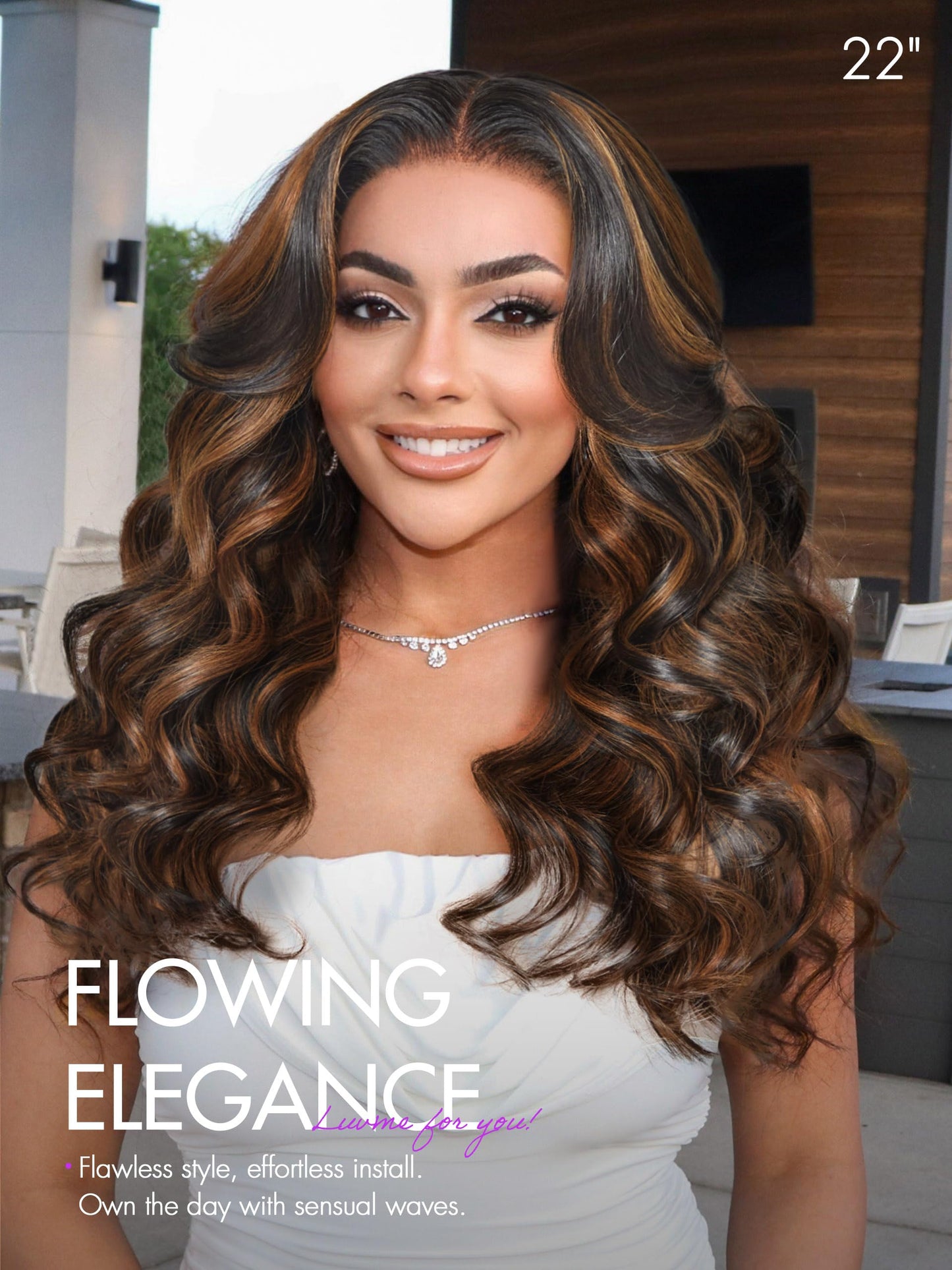 LUVME HAIR 5X5 Brown Highlight Loose Body Wave Glueless Human Hair Wig Pre Cut Lace Front Wig Pre Plucked Ready to Go Long Black Wig For Women (16 Inch & Precut Lace Color 1B/30)