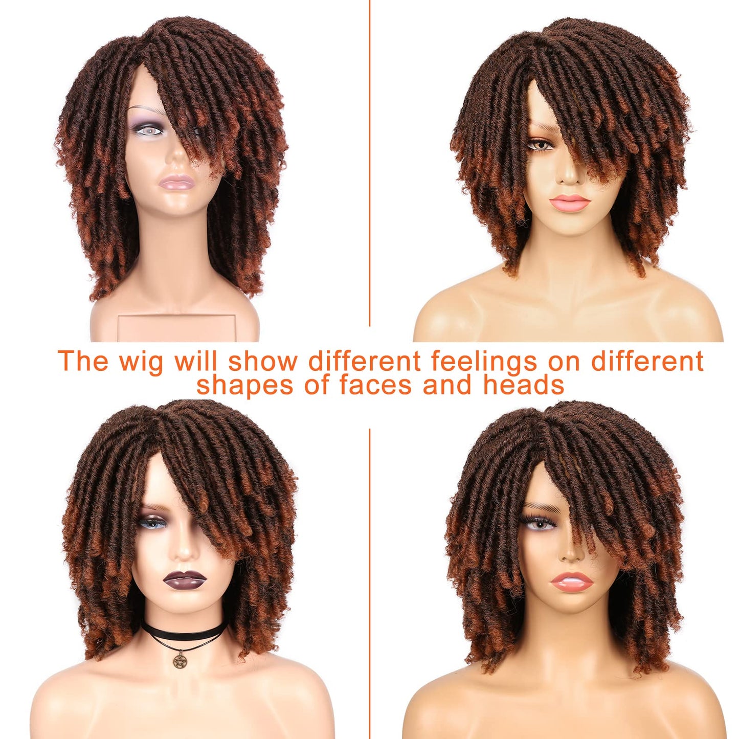 HANNE Dreadlock Wig Short Twist Wigs for Black Women and Men Afro Curly Synthetic Wig (350 Color)