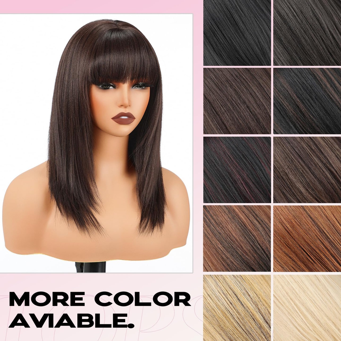 topshe Brown Wigs with Bangs Layered Straight Shoulder Length Glueless Wig Heat Resistant Synthetic Hair for Women Daily Use 18 Inch