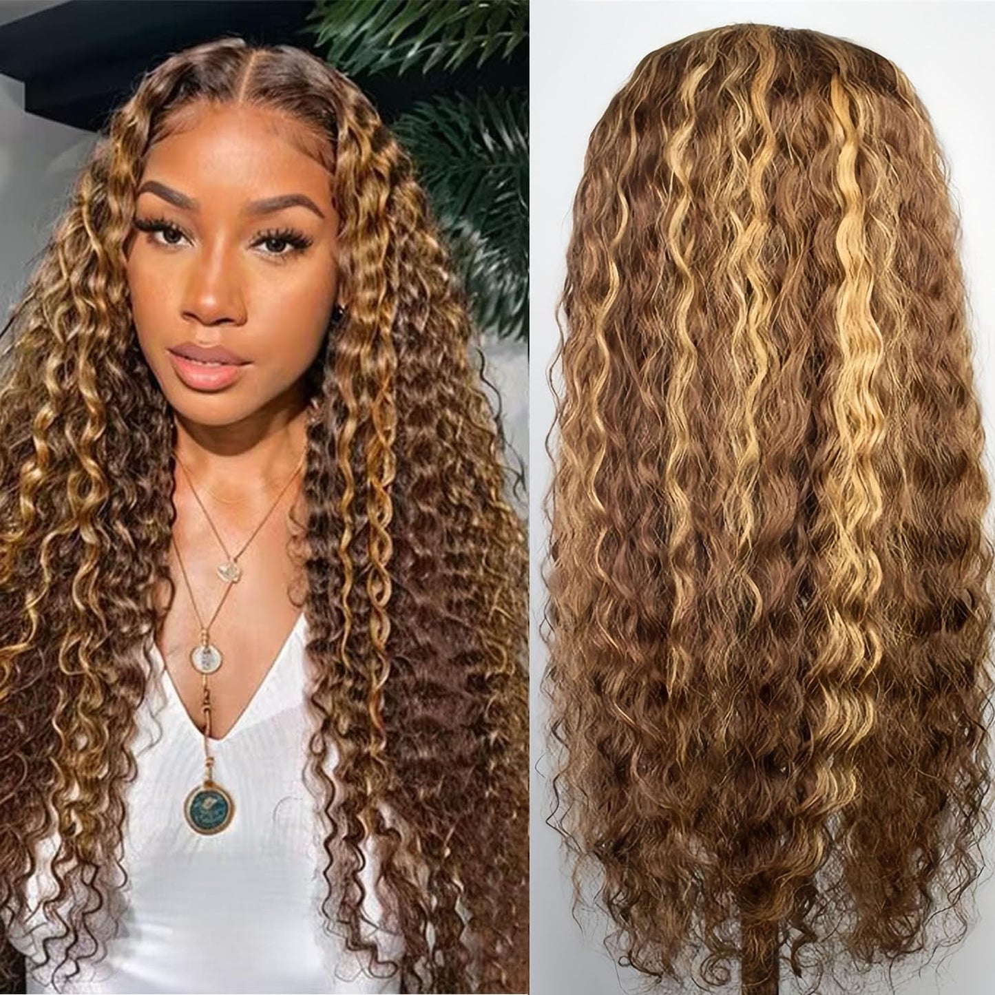Wear and Go Glueless Wigs Human Hair Pre Plucked Pre Cut Highlight Ombre 4/27 Deep Wave Curly Wet and Wavy Lace Front Wigs for Black Women 5x5 HD Lace Closure Wigs (honey blonde 4/27, 16 Inch)