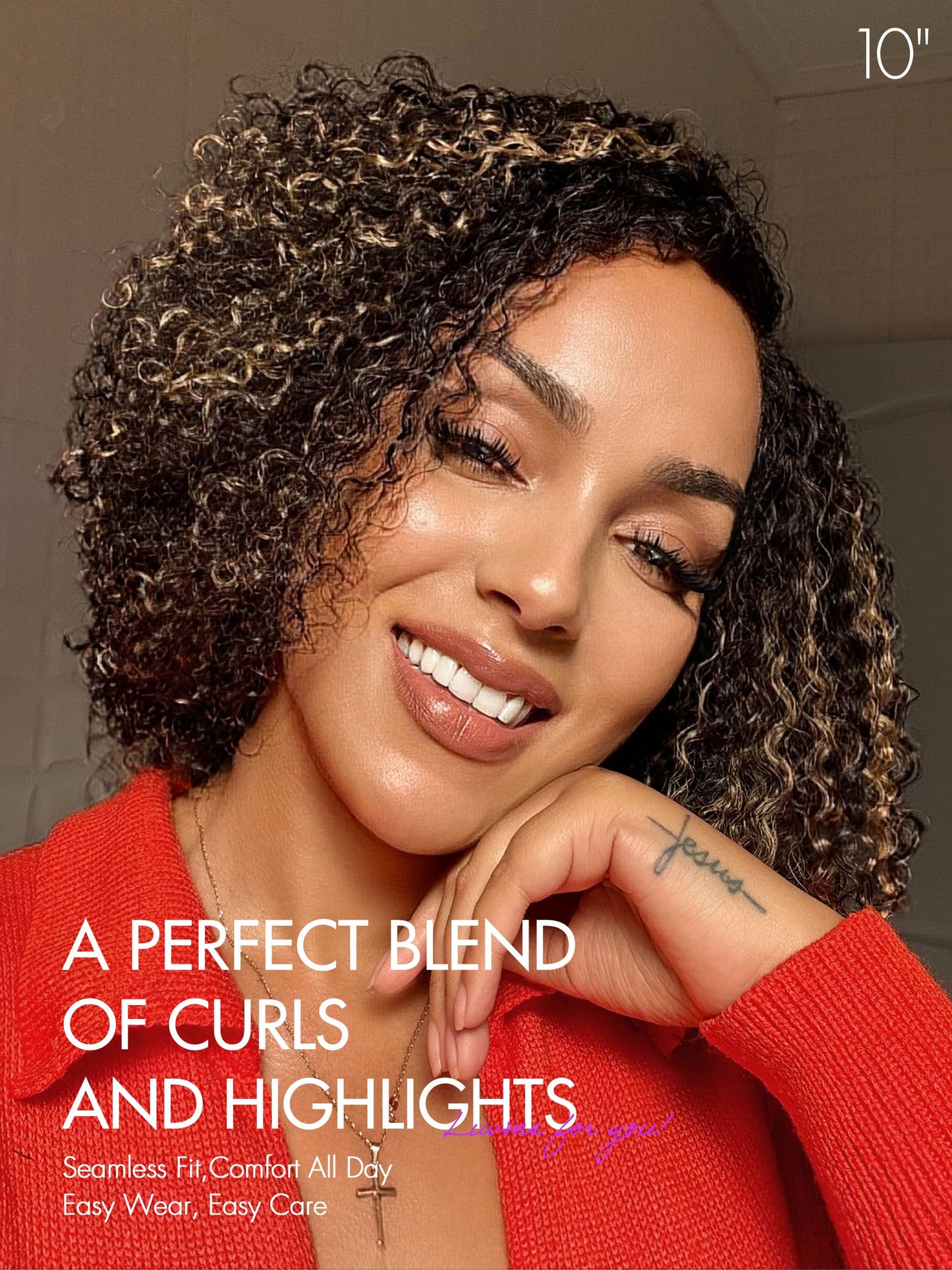 LUVME HAIR 8 Inch Blonde Highlight Short Curly Human Hair Wig Glueless Pre Plucked Left C Parted Ombre Bob Wig, Ready to Go Pre Cut HD Lace Closure Wig