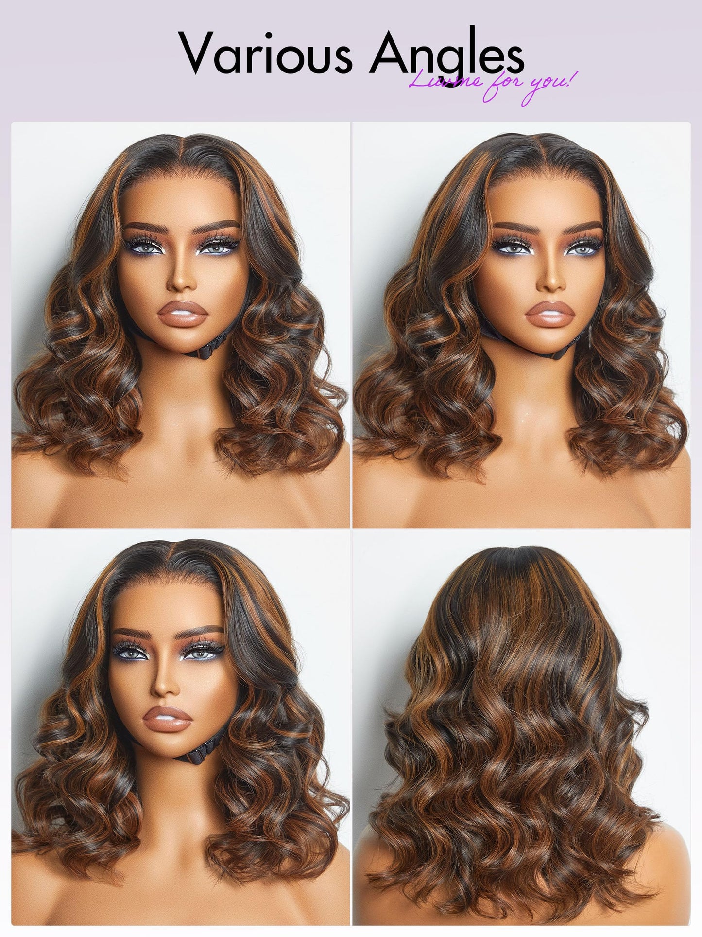 LUVME HAIR 5X5 Brown Highlight Loose Body Wave Glueless Human Hair Wig Pre Cut Lace Front Wig Pre Plucked Ready to Go Long Black Wig For Women (16 Inch & Precut Lace Color 1B/30)